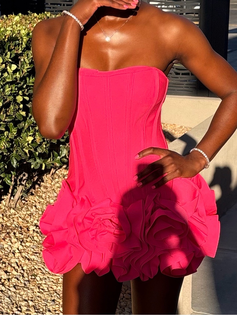 Fashion Nova Strapless Bandeau Mini Dress in Hot Pink